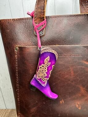 Western Genuine Leather Purse Charm Purple Cowboy Boot Keychain NeW FAST SHIP